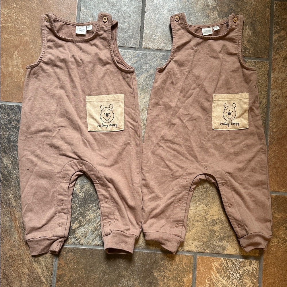 Disney baby twin set of overalls/romper - size 6-9 months - Pooh bear